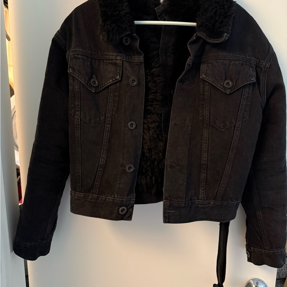 Rare Unravel Project Black Fur lined Denim  Jacket Size36